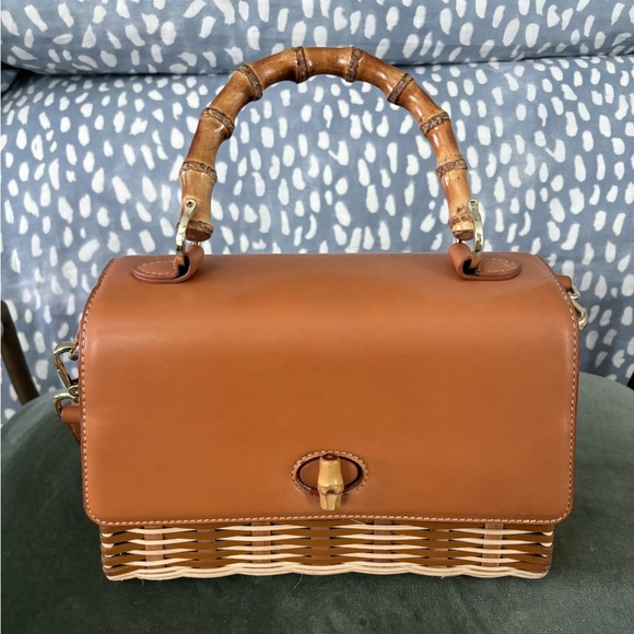 Elegant Tan Leather and Wicker Handbag by J McLaughlin